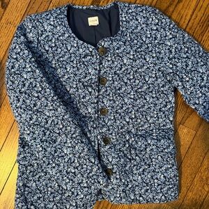 J. Crew Navy Floral Quilted Jacket